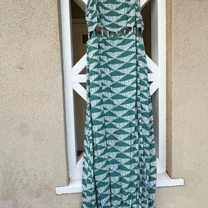 Manaola Teal and White Patterned Maxi Dress